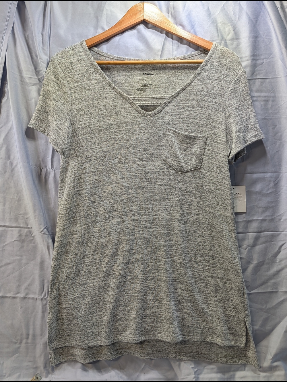 NWT Sonoma Lightweight Heather Gray V-Neck Tunic Pocket Tee Size Small